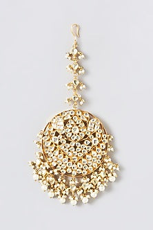 Gold Finish Kundan Polki & Pearl Maang Tikka