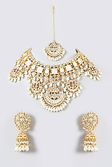 Gold Finish Kundan Polki & Mother Of Pearl Necklace Set