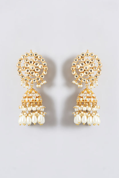 Gold Finish Kundan Polki & Mother Of Pearl Necklace Set