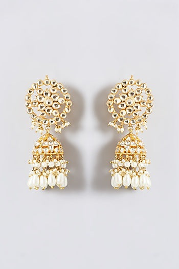 Gold Finish Kundan Polki & Mother Of Pearl Necklace Set