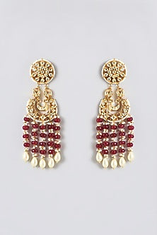 Gold Finish Kundan Polki & Ruby Chandbali Earrings