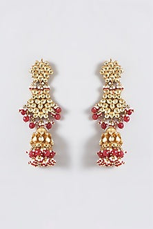 Gold Finish Kundan Polki & Ruby Tumble Long Necklace Set
