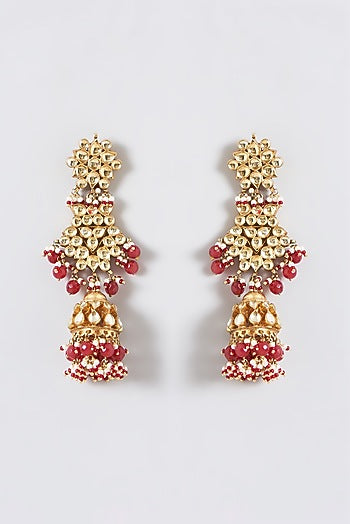Gold Finish Kundan Polki & Ruby Tumble Long Necklace Set