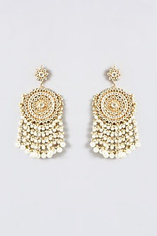 Gold Finish Kundan Polki & Beaded Chandbali Earrings