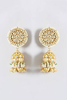 Gold Finish Kundan Polki Jhumka Earrings