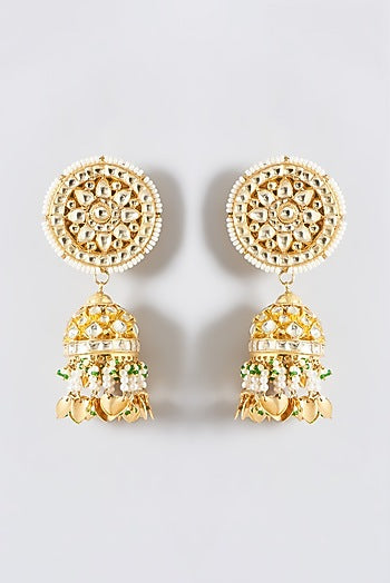 Gold Finish Kundan Polki Jhumka Earrings