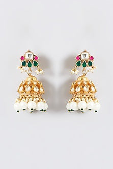 Gold Finish Multi-Colored Kundan Polki Long Necklace Set