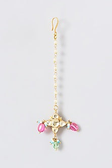 Gold Finish Multi-Colored Kundan Polki Choker Necklace Set