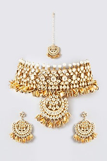 Gold Finish Kundan Polki Choker Necklace Set