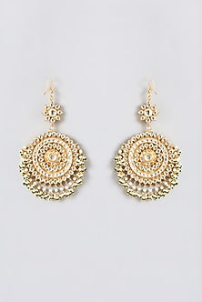 Gold Finish Kundan Polki Chandbali Earrings