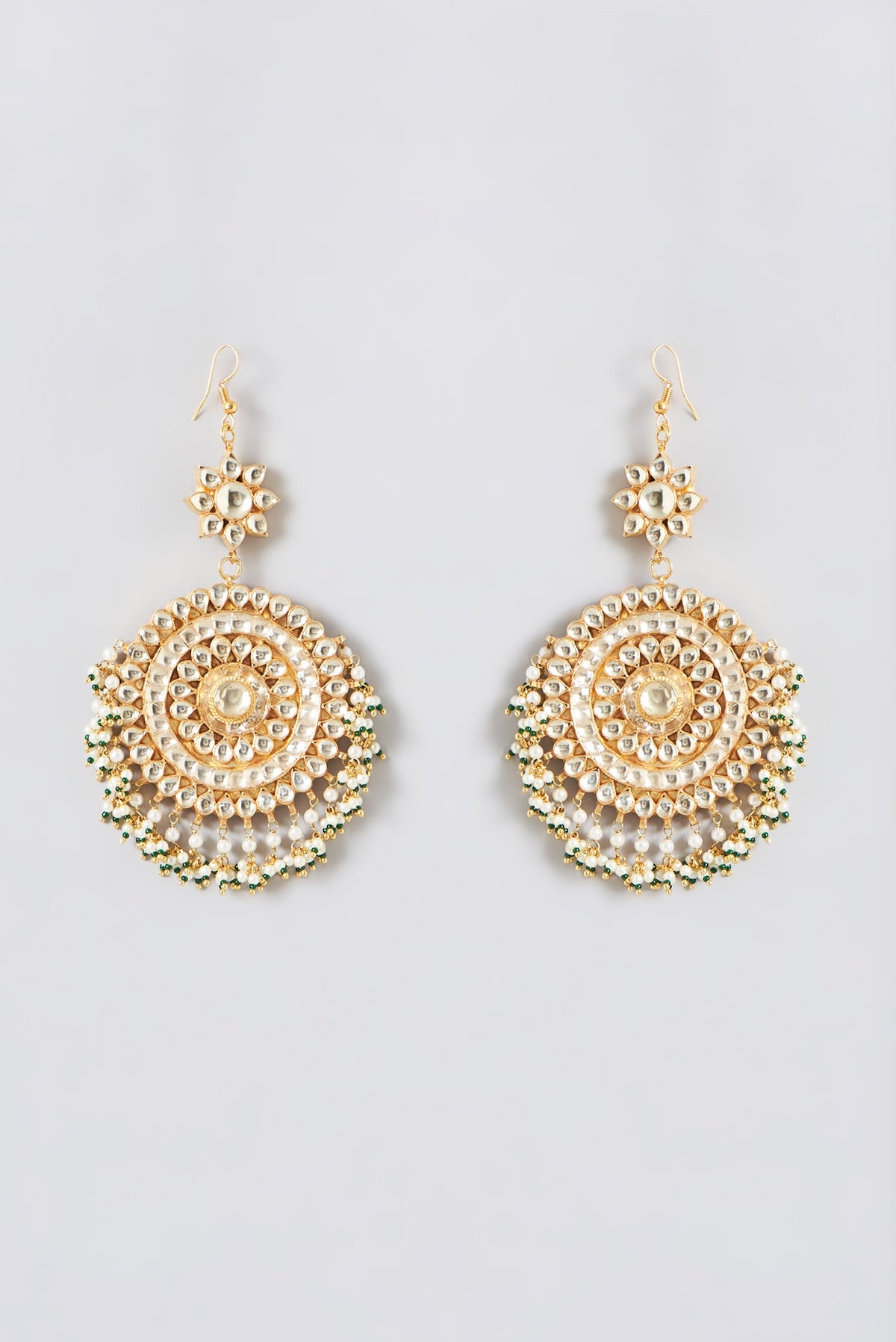 Gold Finish Kundan Polki Chandbali Earrings
