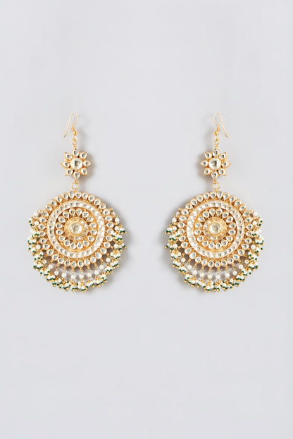 Gold Finish Kundan Polki Chandbali Earrings