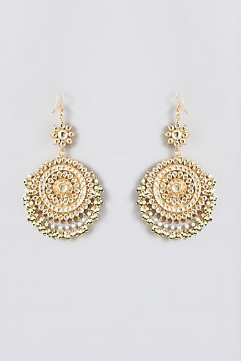 Gold Finish Kundan Polki Chandbali Earrings