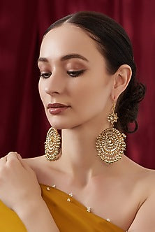 Gold Finish Kundan Polki Chandbali Earrings