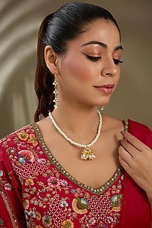 Gold Finish Kundan Polki Pendant Necklace Set