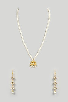 Gold Finish Kundan Polki Pendant Necklace Set