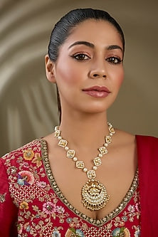 Gold Finish Kundan Polki Long Necklace