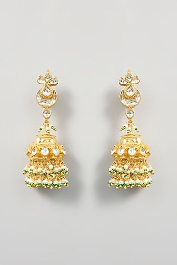 Gold Finish Kundan Polki & Green Beaded Choker Necklace Set