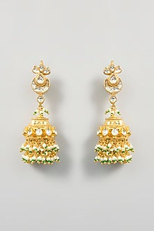 Gold Finish Kundan Polki & Green Beaded Choker Necklace Set