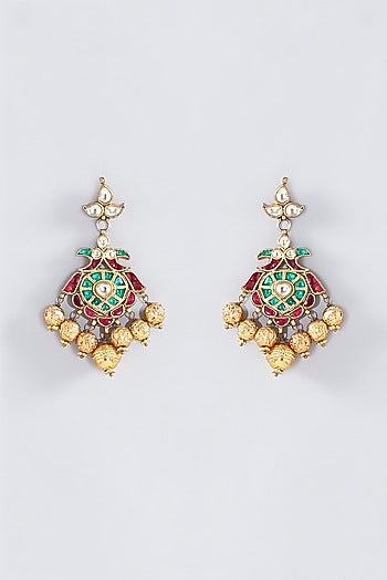 Gold Finish Kundan Polki & Multi-Colored Stone Pendant Necklace
