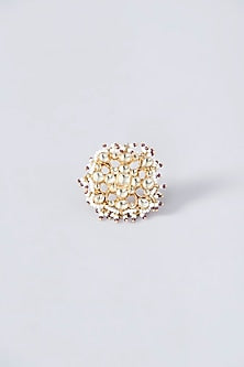 Gold Finish Kundan Polki Ring