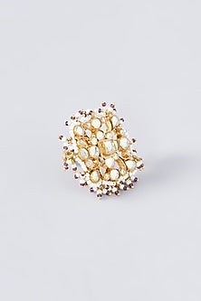 Gold Finish Kundan Polki Ring