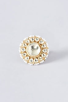 Gold Finish Kundan Polki Ring