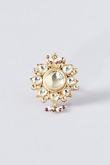 Gold Finish Kundan Polki & Bead Ring