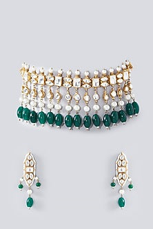 Gold Finish Kundan Polki Choker Necklace Set