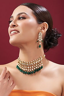Gold Finish Kundan Polki Choker Necklace Set