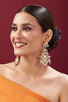 Gold Finish Multi-Colored Kundan Polki Chandbali Earrings