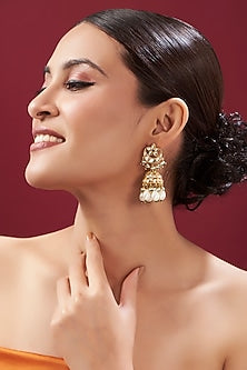 Gold Finish Kundan Polki Jhumka Earrings