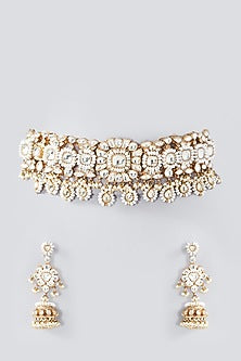 Gold Finish Kundan Polki Choker Necklace Set