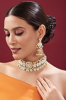 Gold Finish Kundan Polki Choker Necklace Set