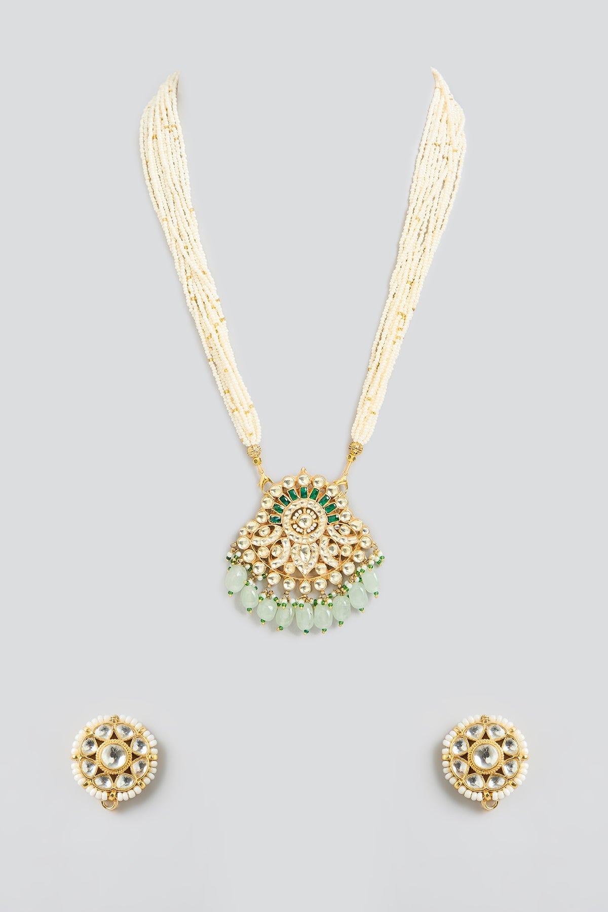Gold Finish Kundan Polki & Pear String Pendant Necklace Set