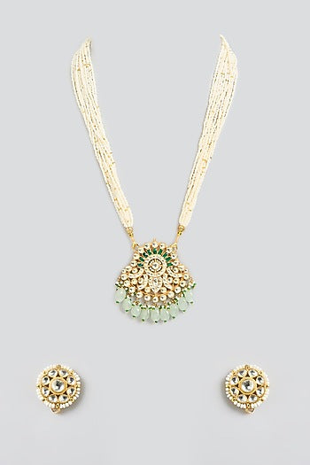 Gold Finish Kundan Polki & Pear String Pendant Necklace Set