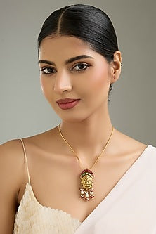 Gold Finish Temple Pendant Necklace