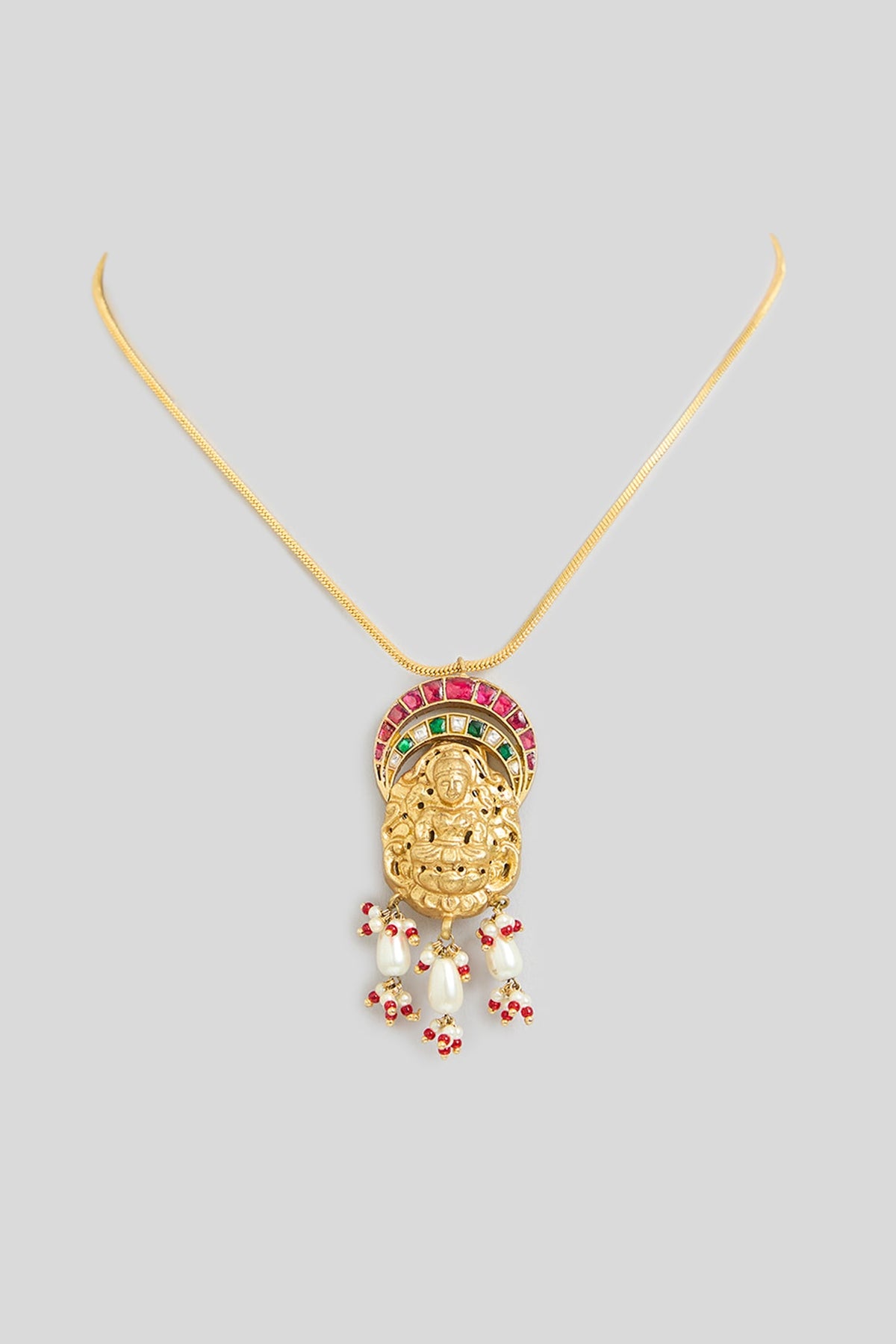 Gold Finish Temple Pendant Necklace