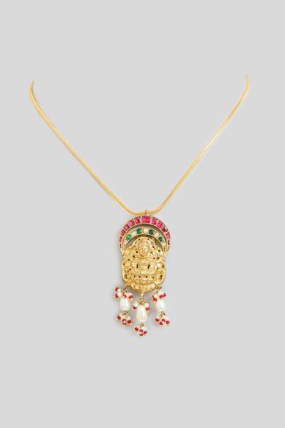 Gold Finish Temple Pendant Necklace