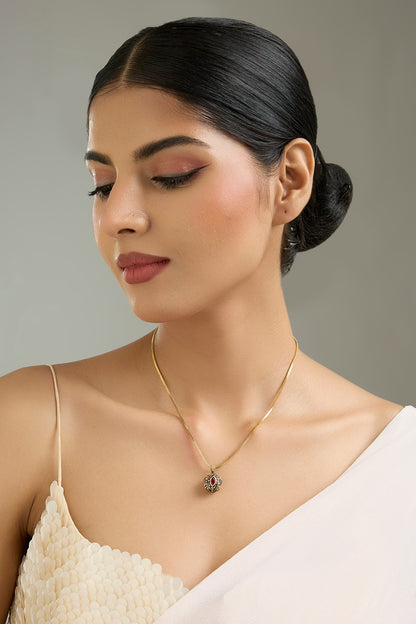 Gold Finish Black Beaded Necklace
