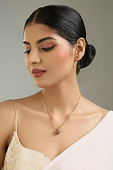 Gold Finish Black Beaded Necklace