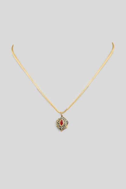 Gold Finish Black Beaded Necklace