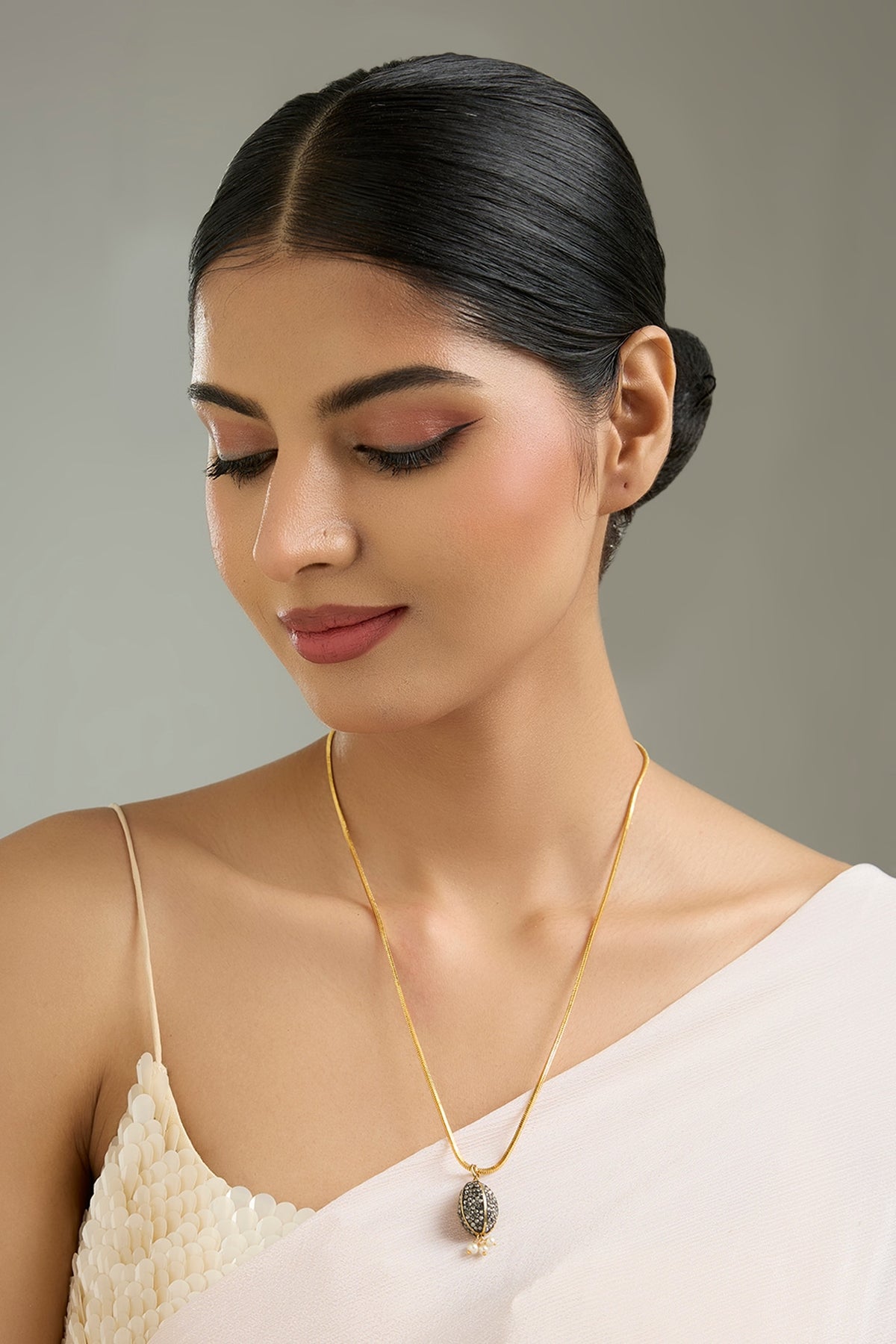 Gold Finish Black Beaded Necklace