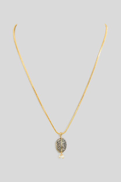 Gold Finish Black Beaded Necklace