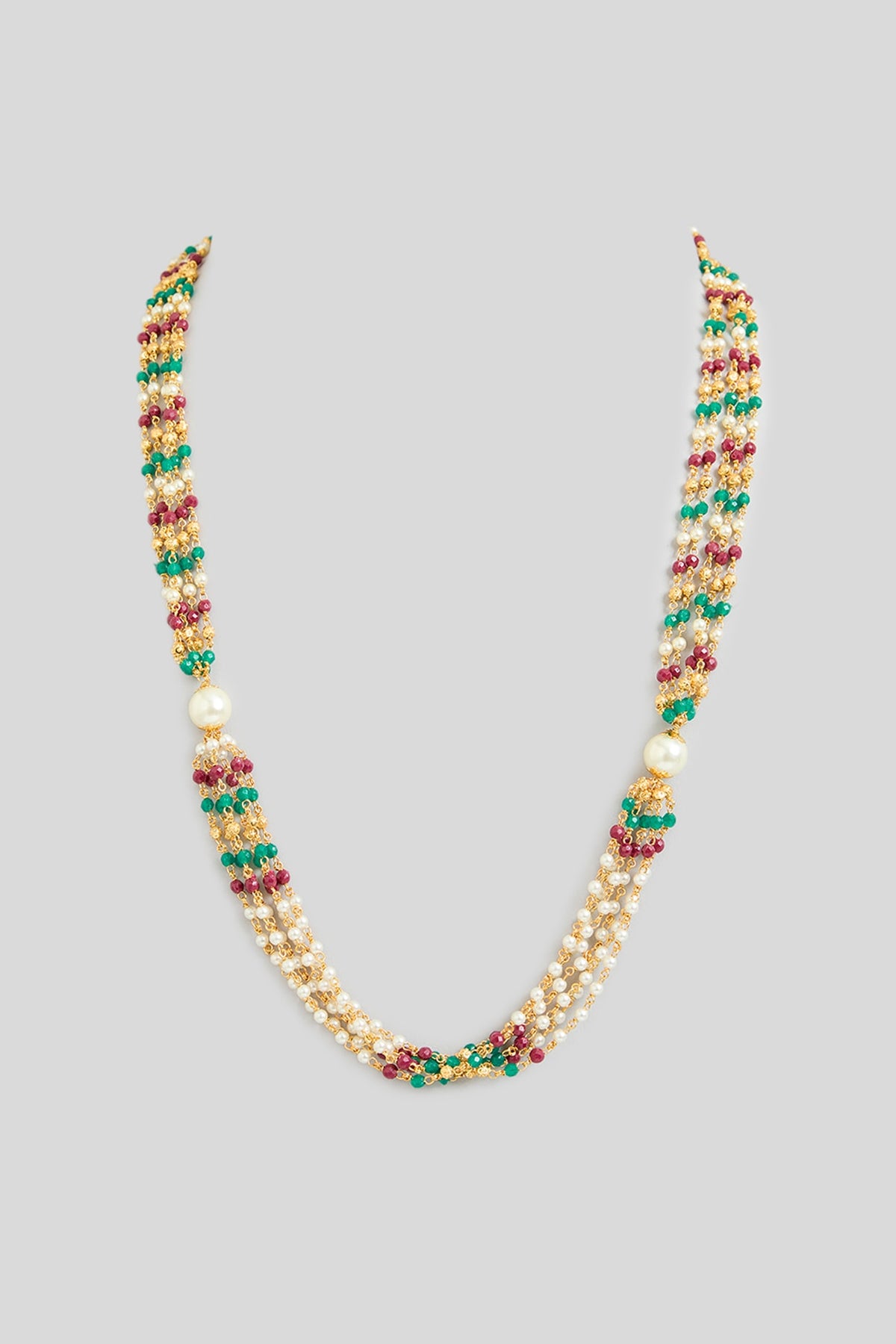 Gold Finish Multi-Colored Beaded & Pearl Necklace
