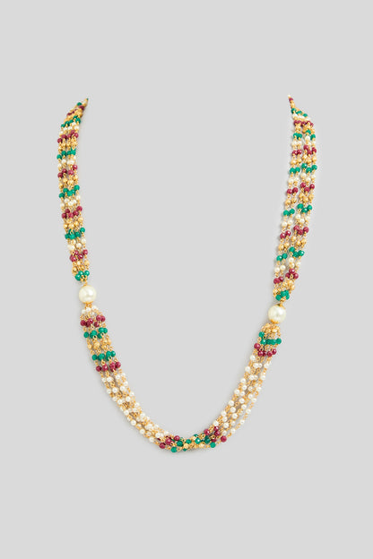 Gold Finish Multi-Colored Beaded & Pearl Necklace