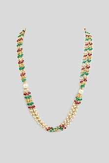 Gold Finish Multi-Colored Beaded & Pearl Necklace