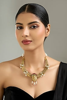 Gold Finish Kundan Polki Temple Necklace