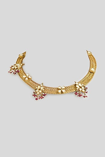 Gold Finish Kundan Polki & Beaded Hasli Necklace