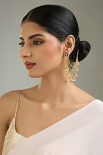 Gold Finish Kundan Polki Kaan Chains